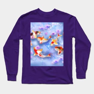 Sakura and koi carp in a purple pond Long Sleeve T-Shirt